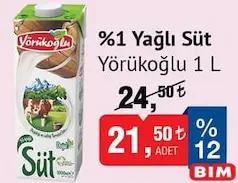 YÖRÜKOĞLU %1 YAĞLI SÜT 1 L